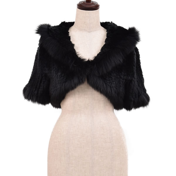 爆買 レッキスラビット編みこみポンチョフォックス付 ファーコート