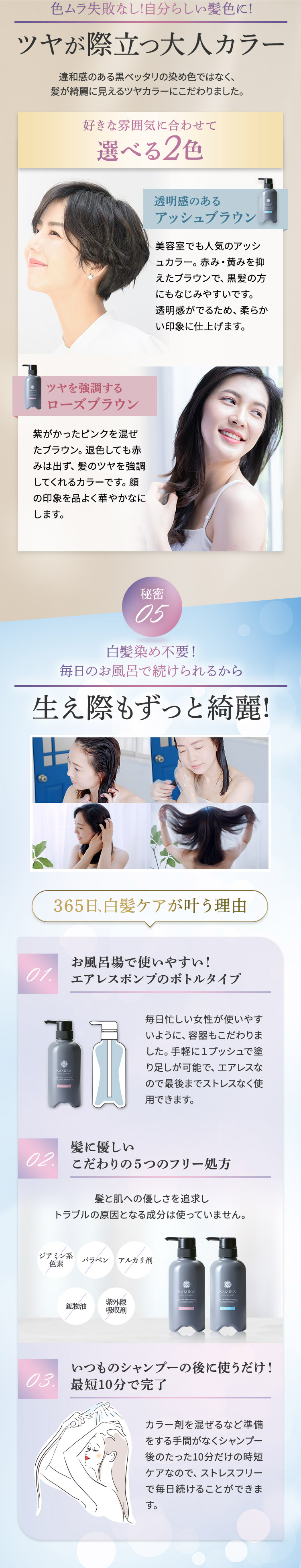 白髪染めトリートメント ノンジアミン KAMIKA カミカ カラー