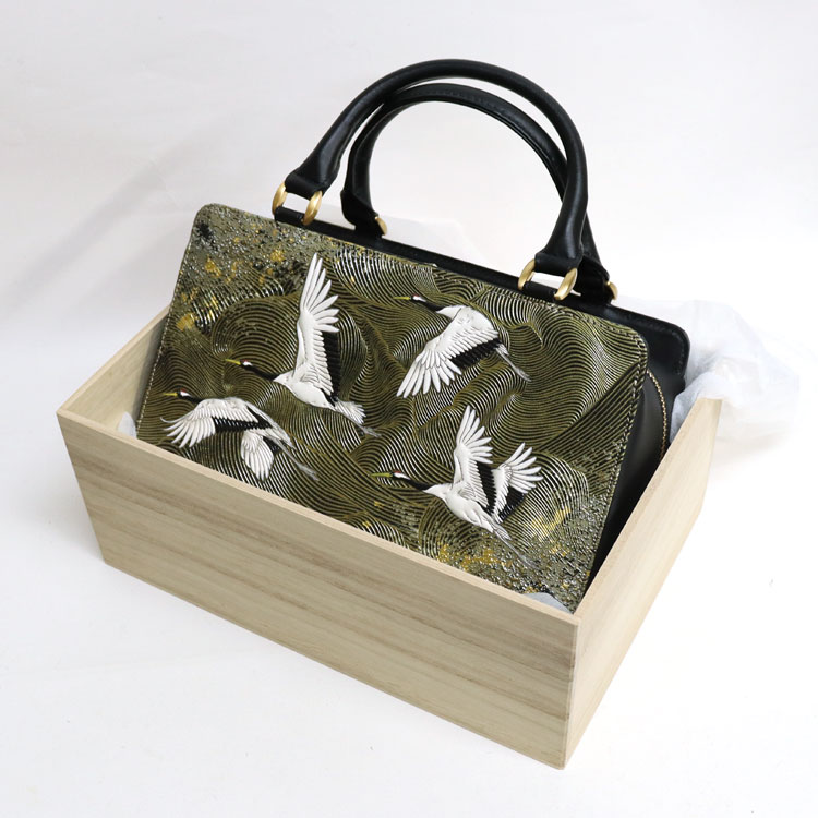 浅草文庫 友禅染 祝い鶴 柄 利休バッグ 和装 バッグ ハンドバッグ