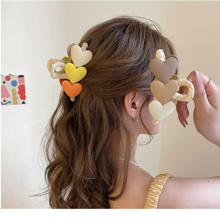 ヘアクリップ クロスカバービッグハートバンスクリップ ナチュラル