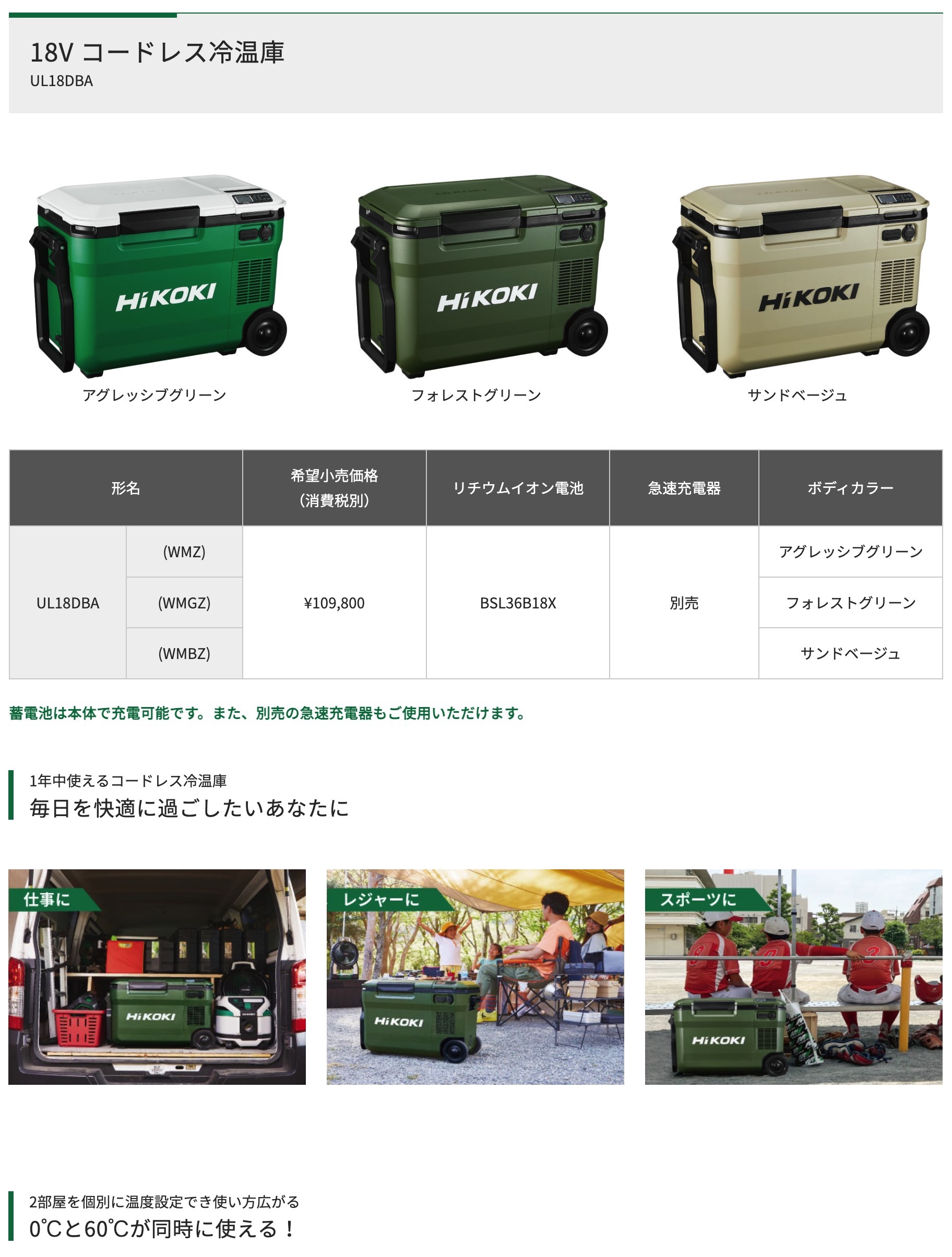 ハイコーキ 冷温庫 UL18DBA 各色 バッテリー付属 : ヒットネット