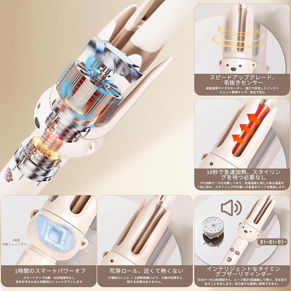 ヘアアイロン オートカールアイロン 28mm 可愛いクマデザインの自動