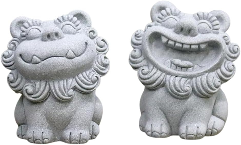 シーサー スマイル お座り 2体セット 獅子 魔除け 狛犬 置物 置き物
