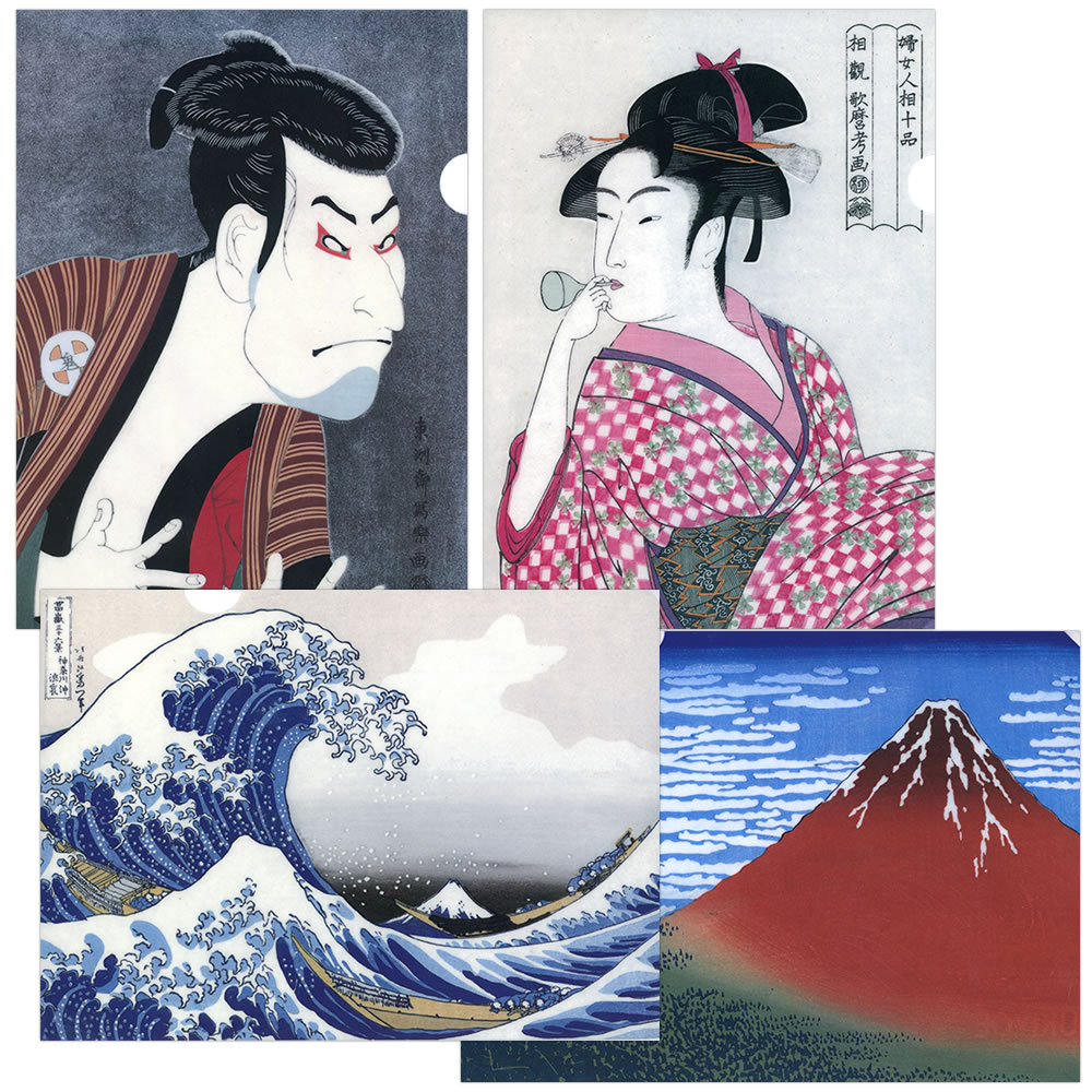 A4クリアファイル 浮世絵4柄（4枚）セット 神奈川沖浪裏（縦柄） 凱風
