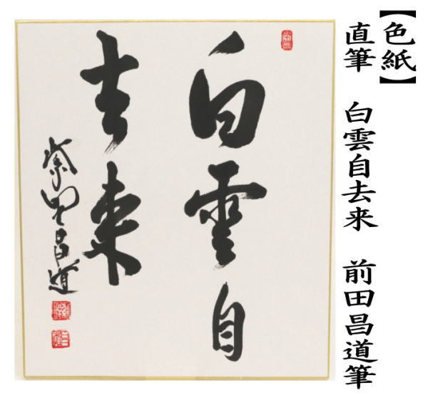 茶道具】茶掛 大徳寺瑞峯院 前田昌道 『白雲自去来』一行書 共箱 美品