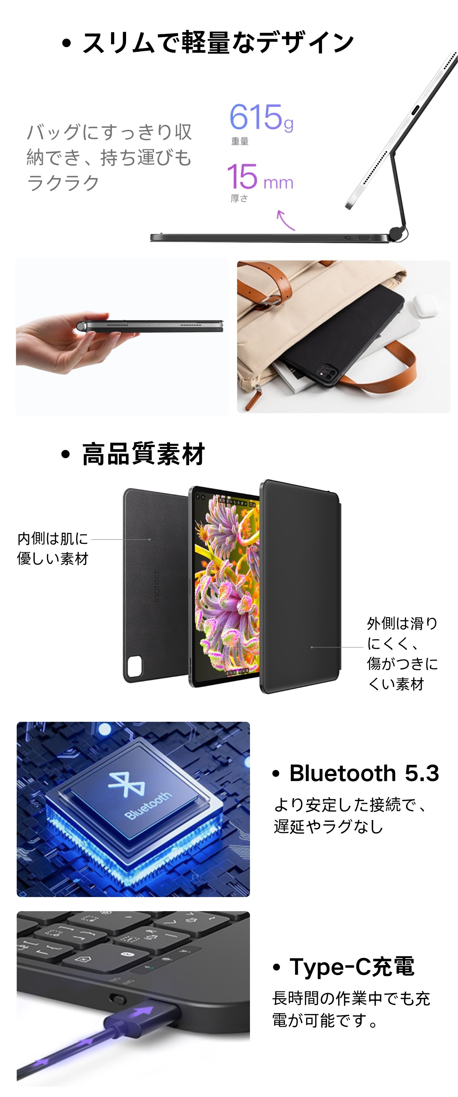 Inateck マジックキーボード JIS日本語配列 iPad Air 第7 6世代 M3 M2