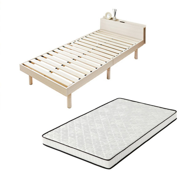 ベッド マットレス ダブル ベッドフレーム マットレス付き セット 棚
