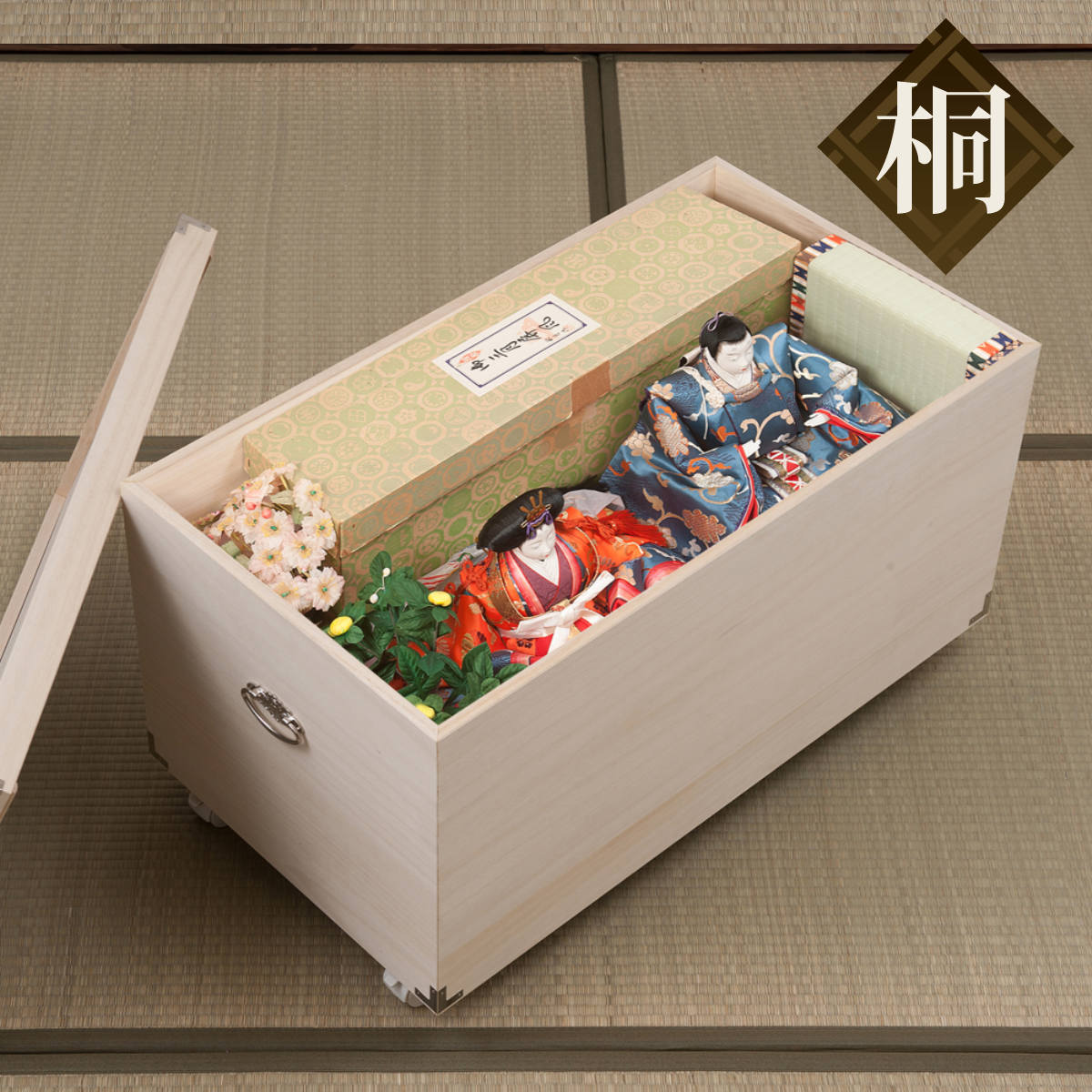桐 ひな人形ケース 幅42cm 1段 キャスター付 日本製 完成品 （ 収納