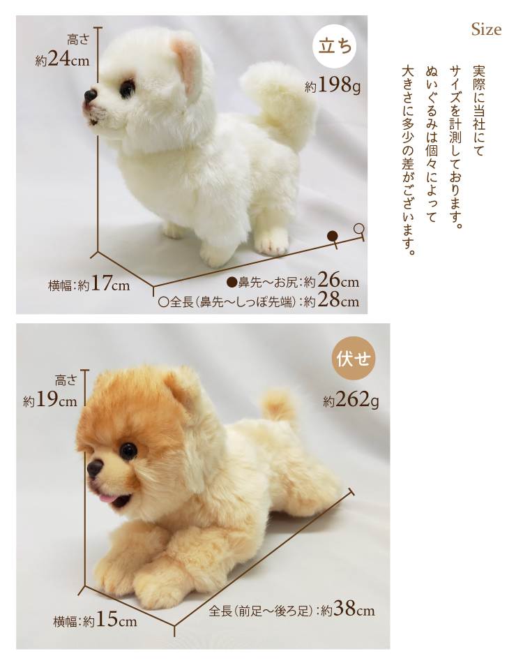 ポメラニアン サマーカット ぬいぐるみ クリーム 白 伏せ 立ち 犬