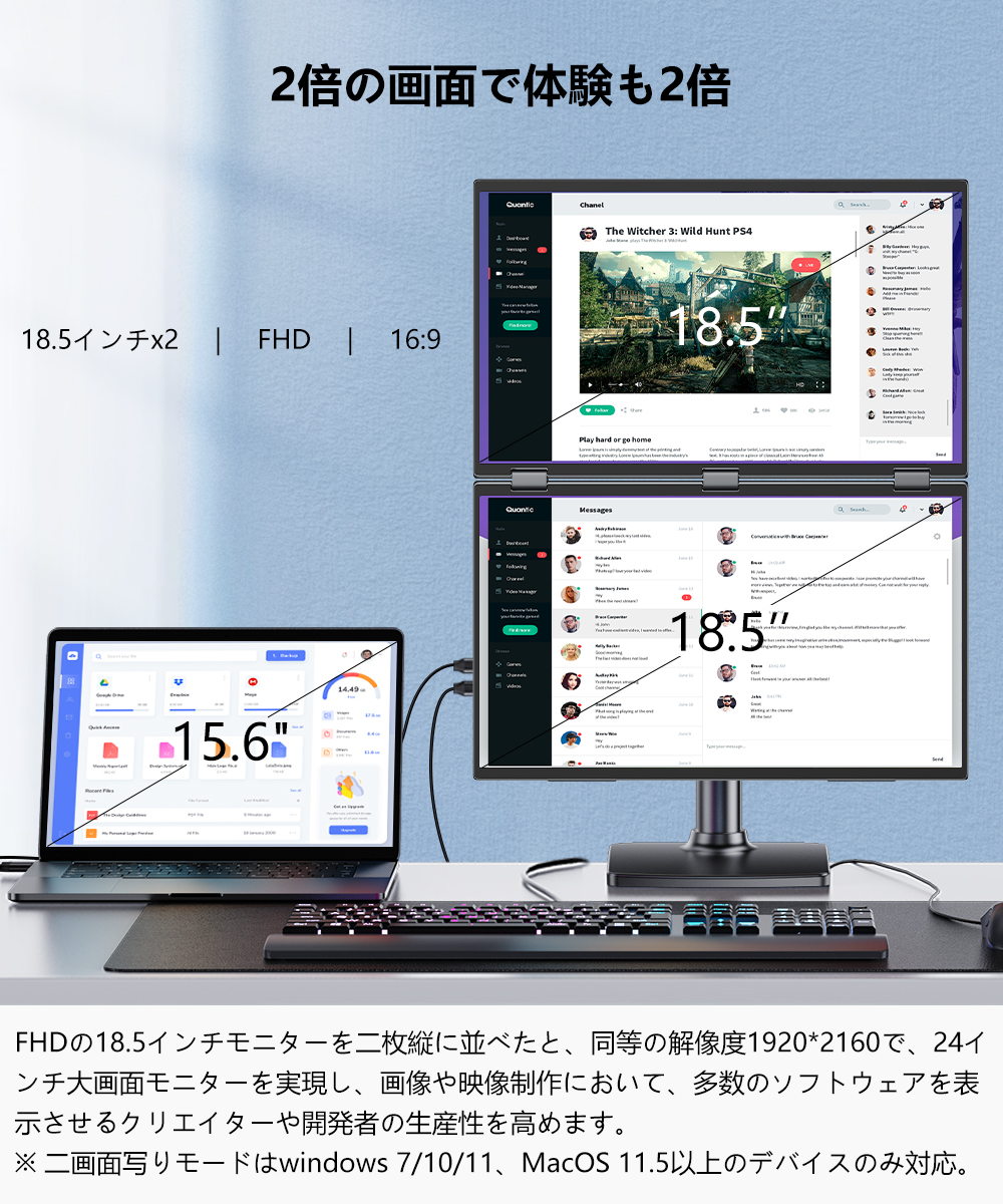 EVICIV 18.5インチ デュアルモニター モバイルモニター ゲーミング