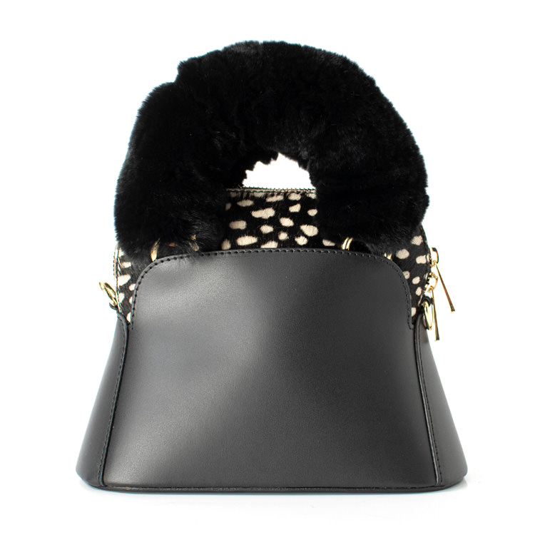 ハンドバッグ レディース 小さめ ミニバッグ ファー 人気 本革 黒