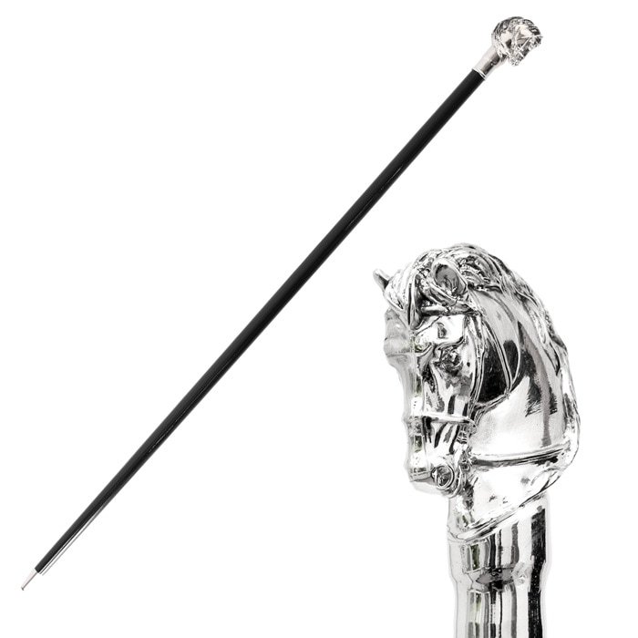 ステッキ 杖 メンズ おしゃれ かっこいい 一本杖 馬 ホース シルバー