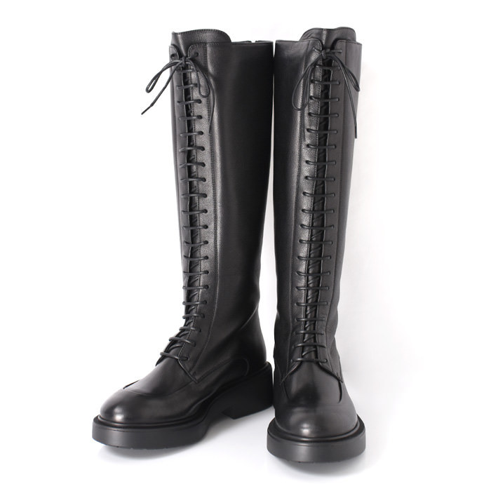 イタリア製 編み上げ ロングブーツ レディース レースアップ ブーツ