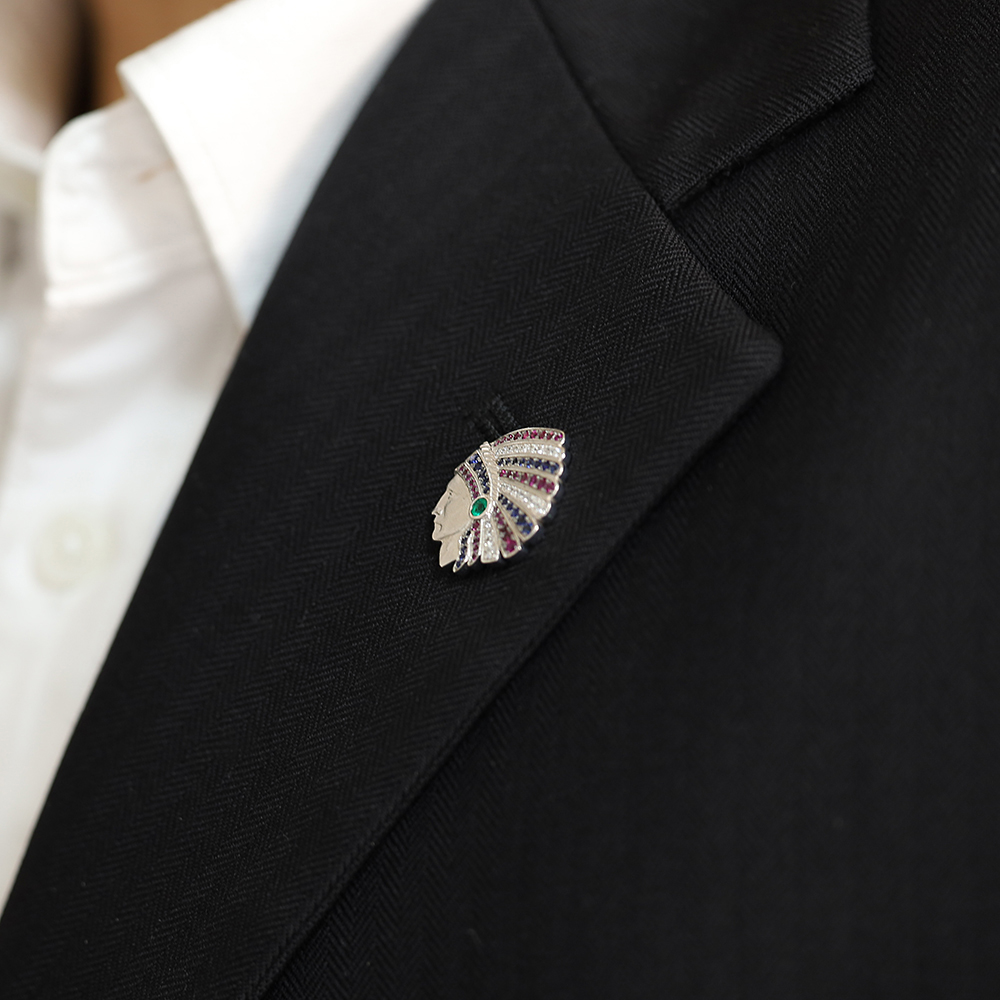 メンズ ラペルピン ピンブローチ ダイヤモンド エメラルド ルビー