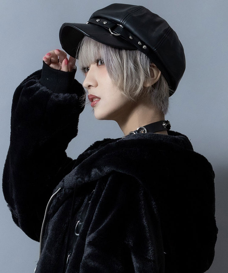 キャスケット レザー メンズ レディース ブラック 黒 ハーネス V系