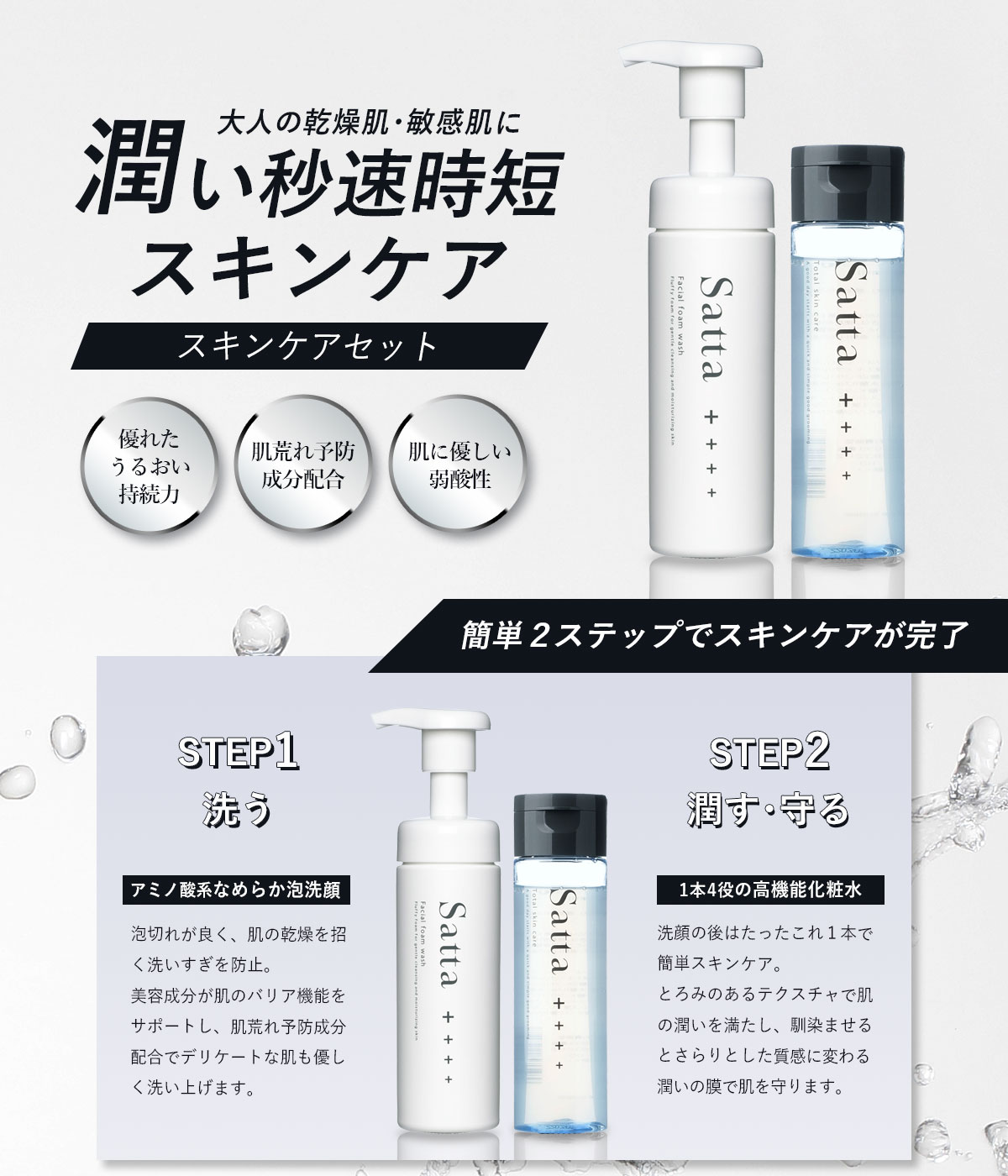 Satta メンズ スキンケア セット 泡洗顔 オールインワン化粧水 サッタ