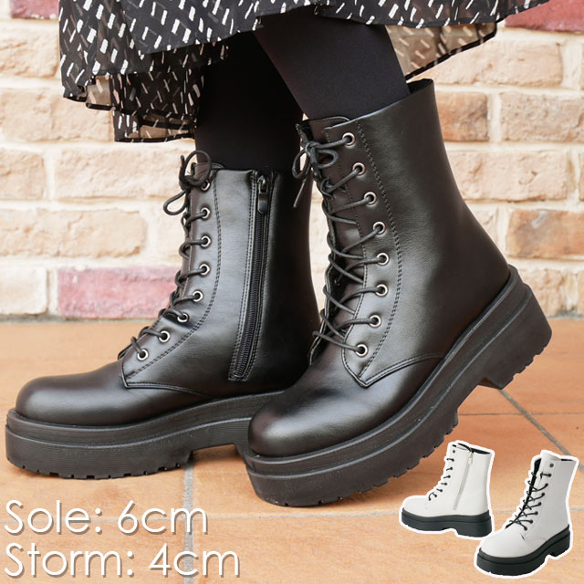 爆買 レディース 厚底ブーツ 靴 レースアップブーツ 編み上げブーツ