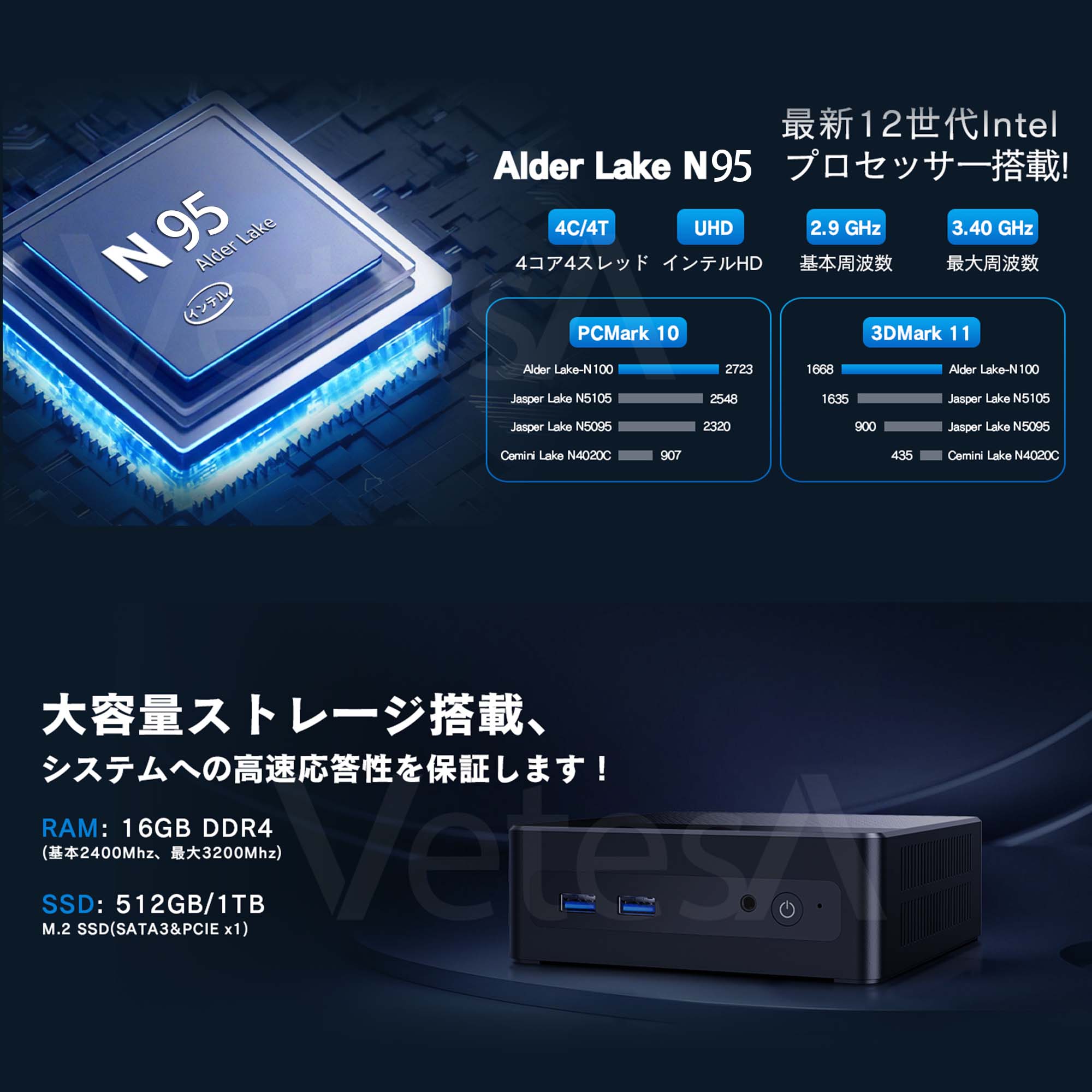 VETESA デスクトップパソコン インテル Intel 第12世代 AlderLake 最大