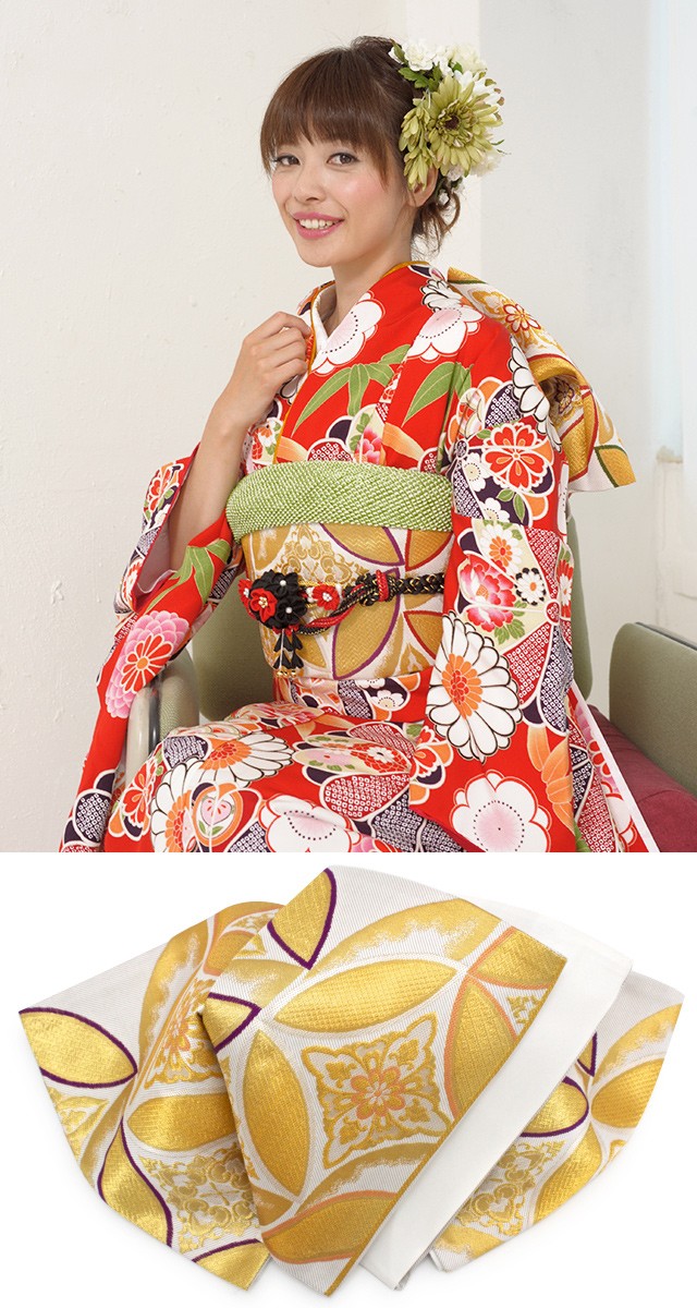 振袖 セット 未仕立て 仮絵羽 赤 レッド 菊 梅 竹笹 花 正絹 西陣織