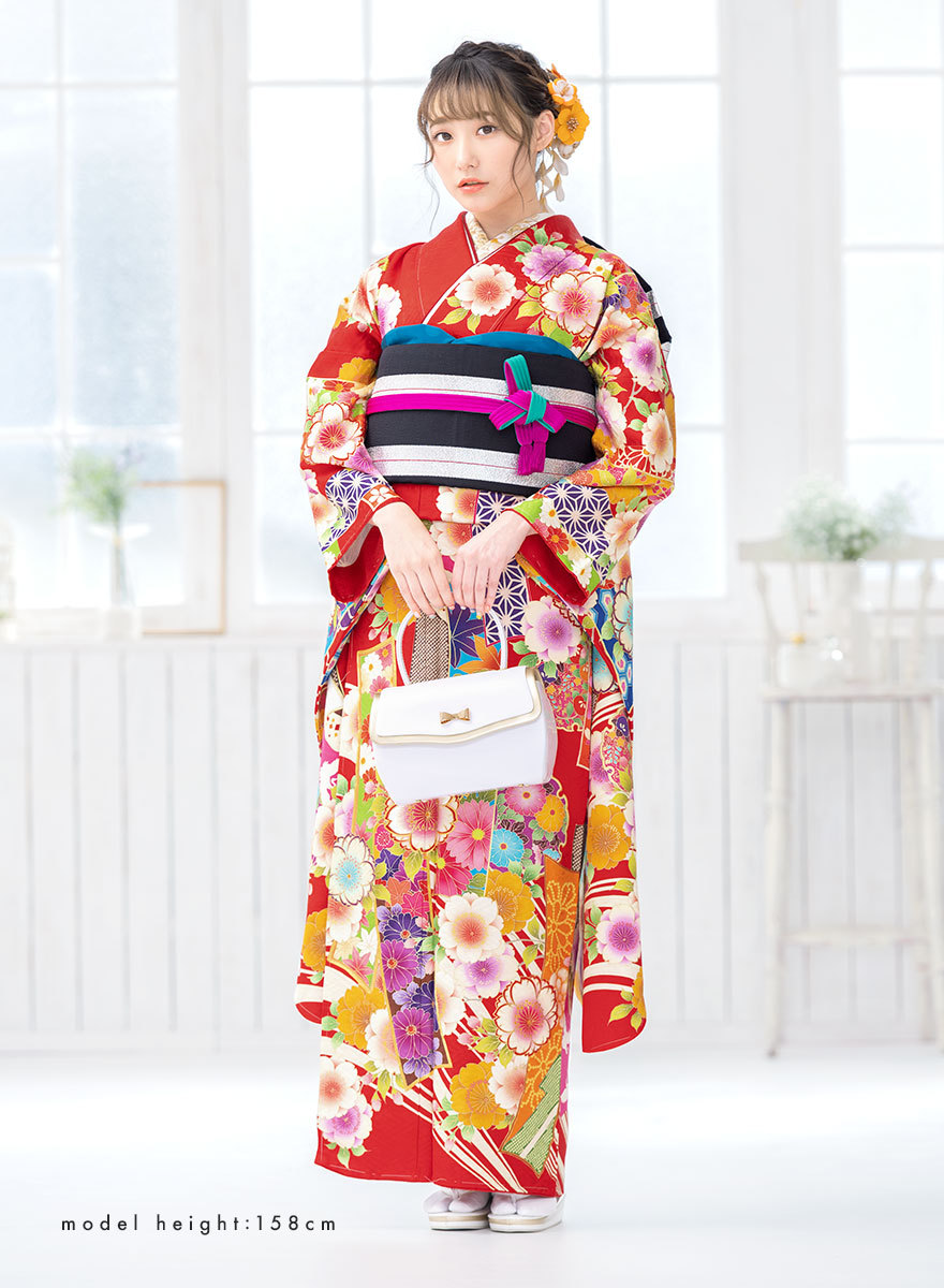 振袖 帯締め 半襟 セット 成人式 販売 日本製 7点セット 絵羽柄 赤系