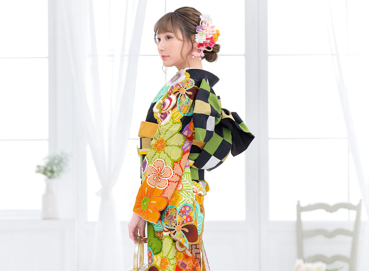 振袖 帯締め 半襟 セット 成人式 販売 日本製 8点セット 絵羽柄 黒系