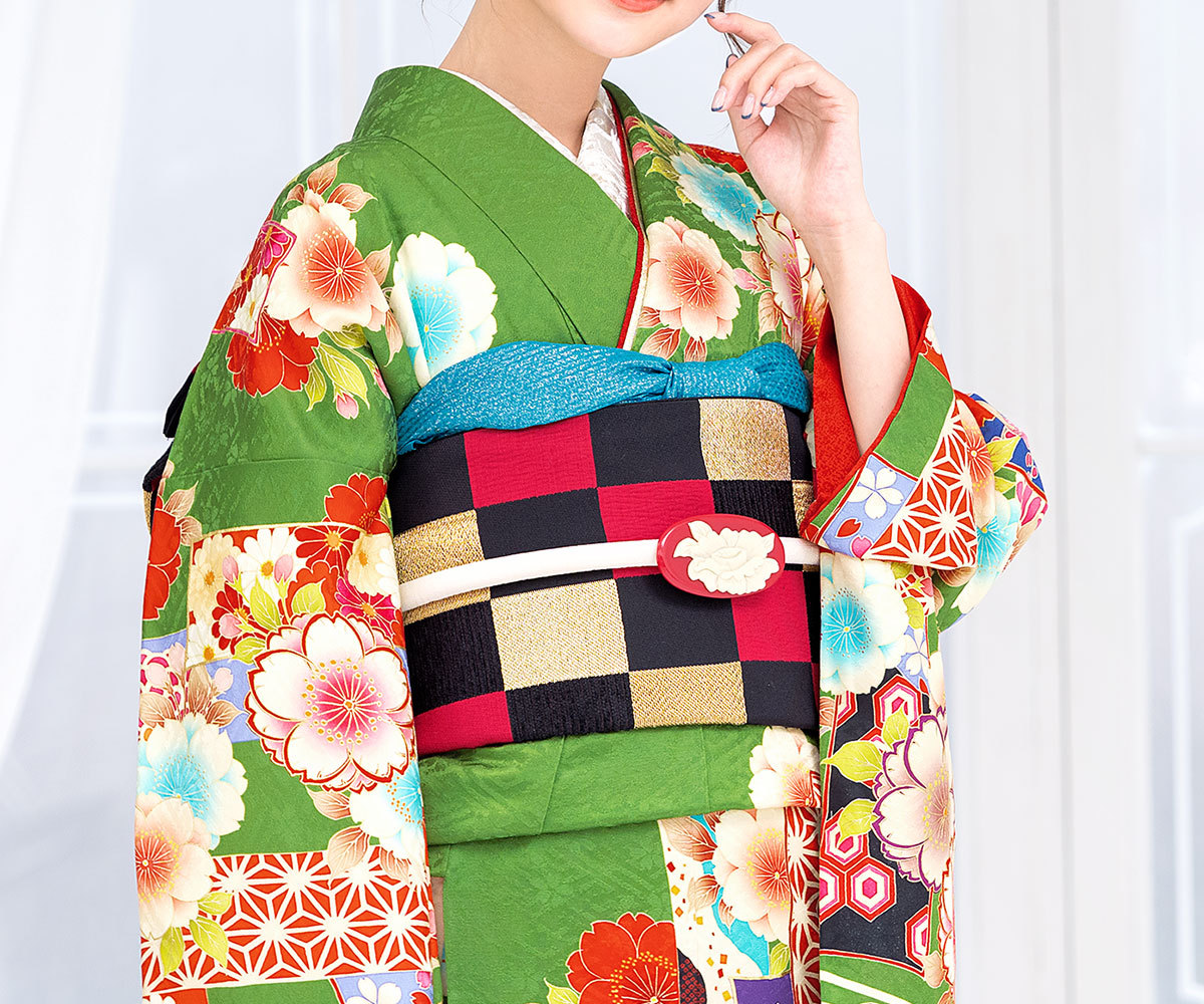 振袖 帯締め 半襟 セット 成人式 販売 日本製 8点セット 絵羽柄 緑