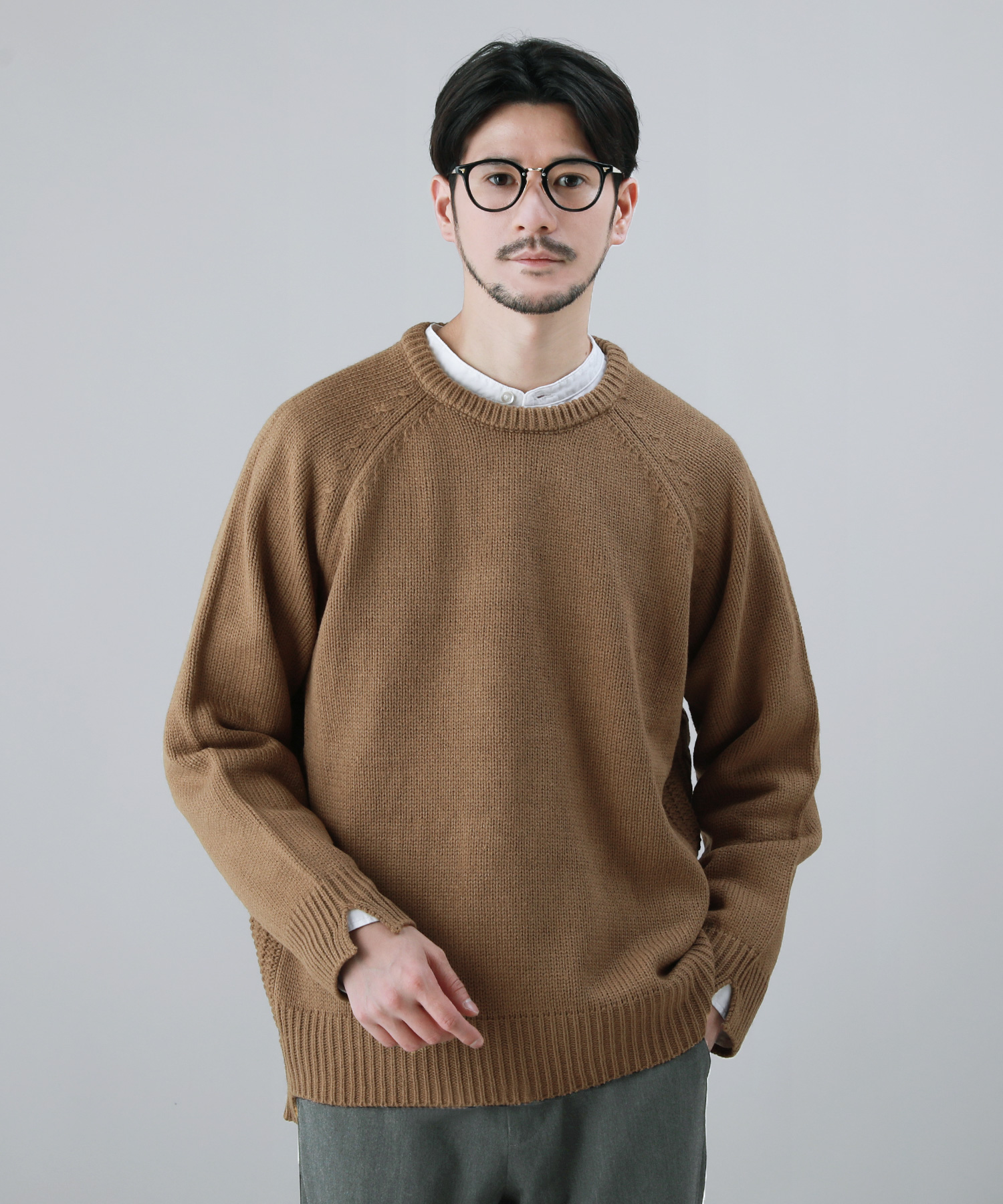 ニット セーター メンズ クルーネック 長袖 ケーブル編み ケーブル