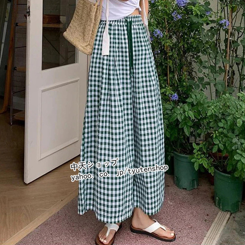 ワイドパンツ レディース ロング 春 夏 ガウチョパンツ チェック柄