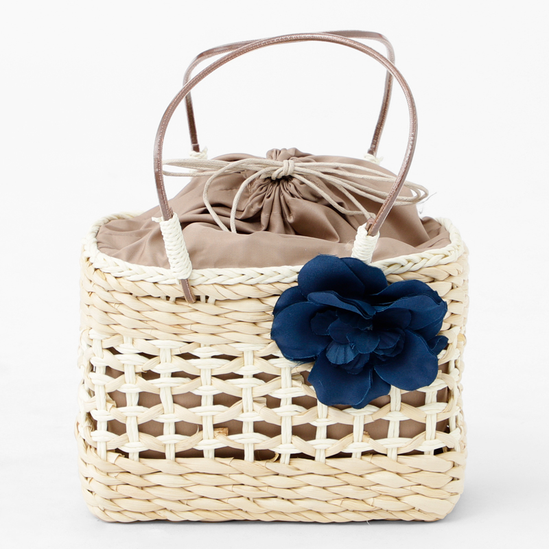 かごバッグ 浴衣 生成り 巾着 チャーム付き レディース かご 籠バッグ