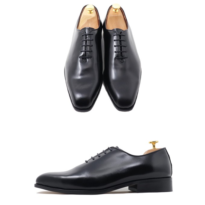 本革 メンズ ホールカット スクエアトゥ ビジネスシューズ ブラック