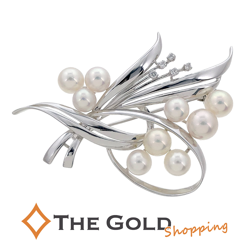 MIKIMOTO（ミキモト） パールダイヤブローチ K18 WG ダイヤモンド
