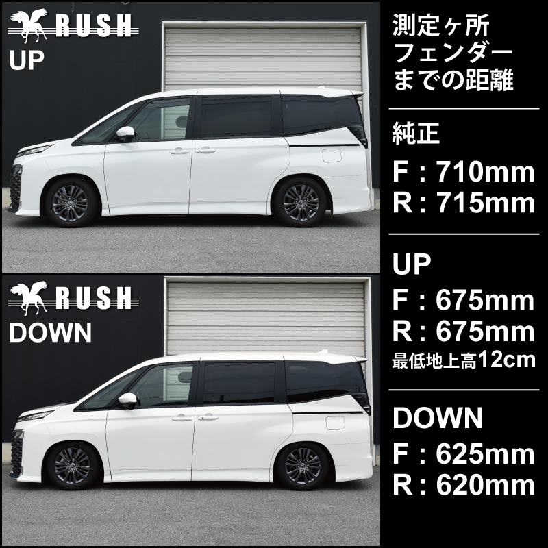 RUSH 車高調 ヴォクシー VOXY ZWR90W MZRA90W 車高短 モデル