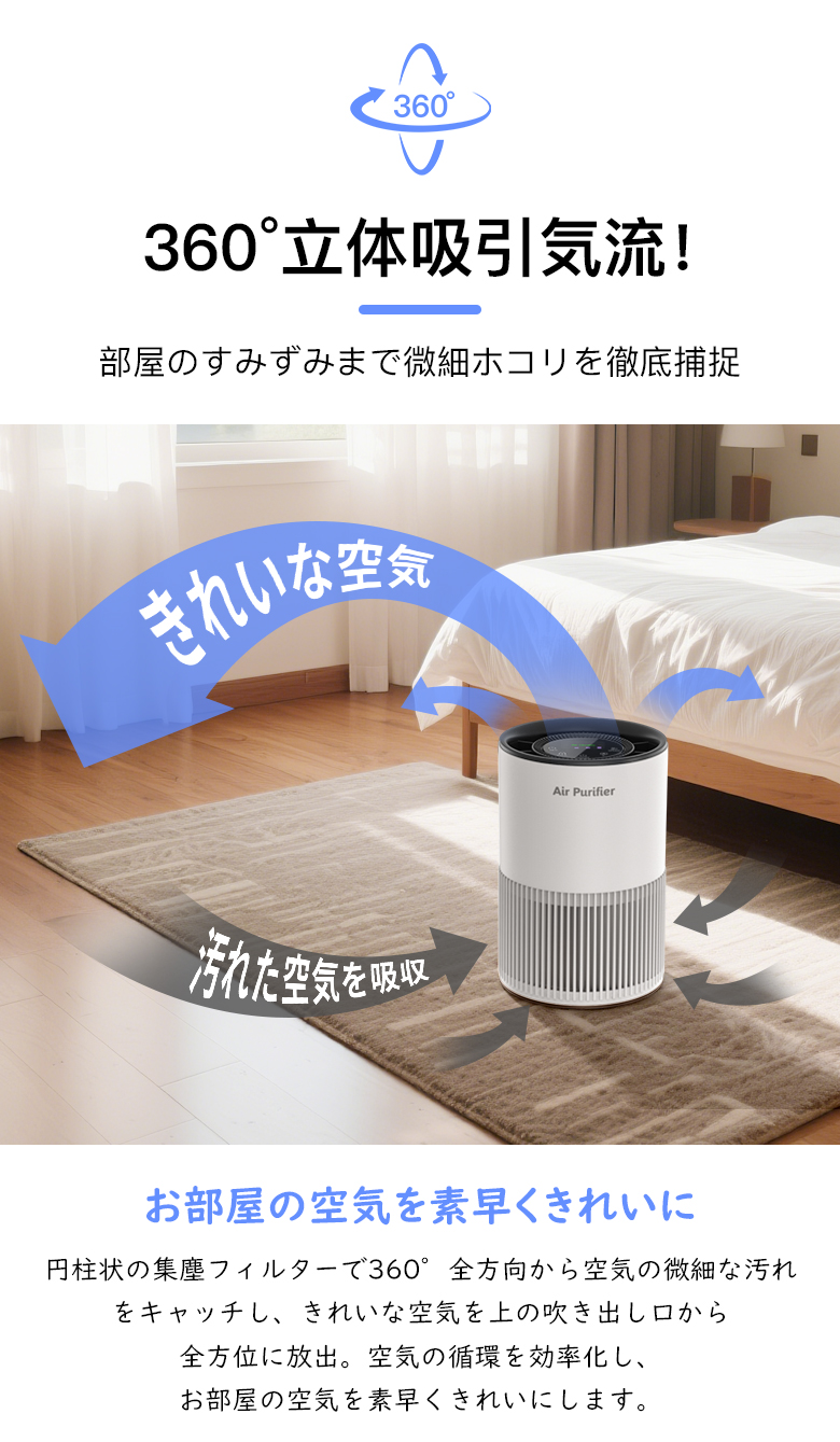 クーポンで4,233円！／空気清浄機 空気清浄器 3段階風速 小型 軽量