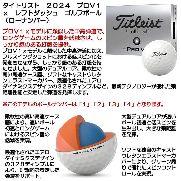 Titleist（タイトリスト） 2024 プロV1x レフトダッシュ ゴルフボール