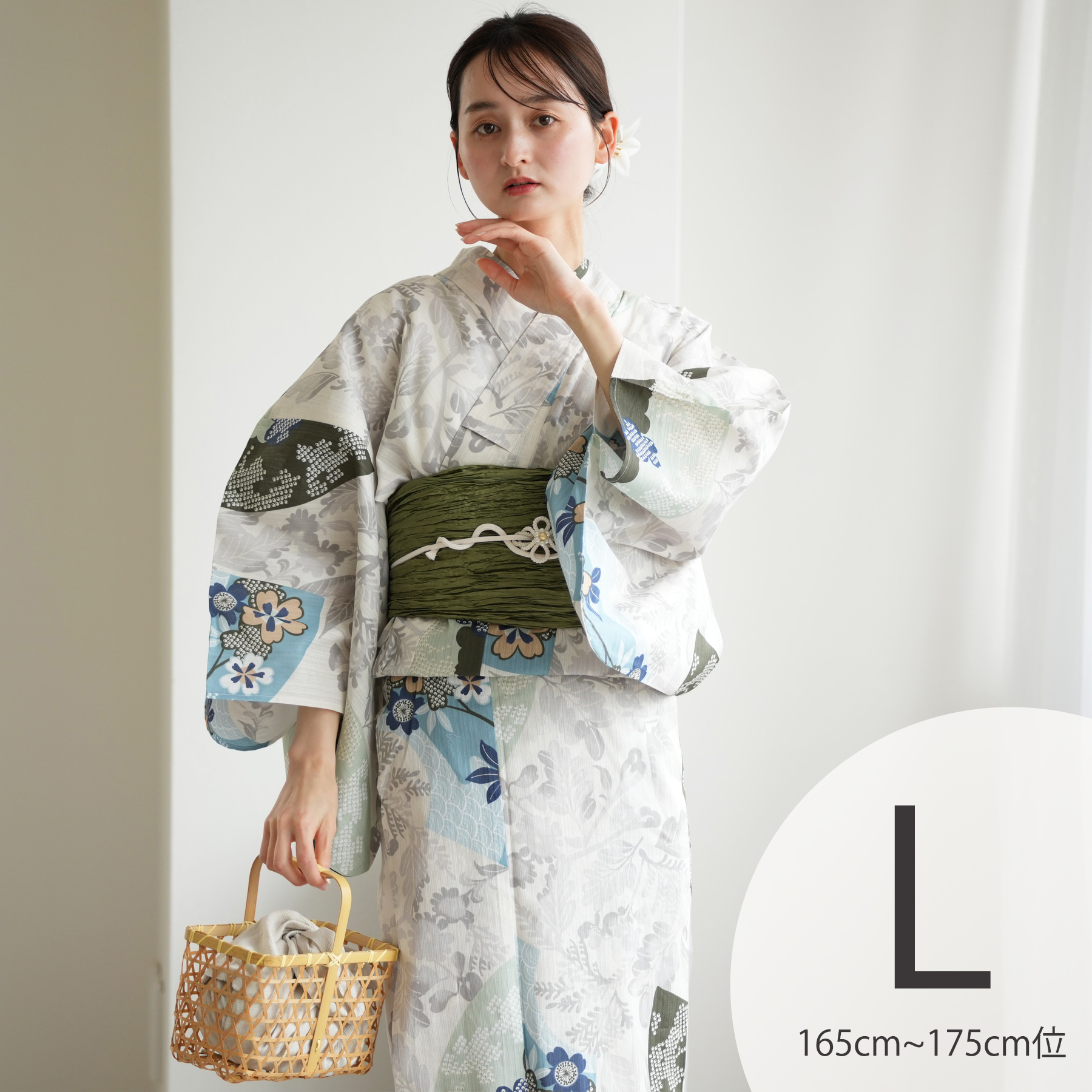 utatane 浴衣 レディース セット 高級変わり織 浴衣3点セット 苔色の