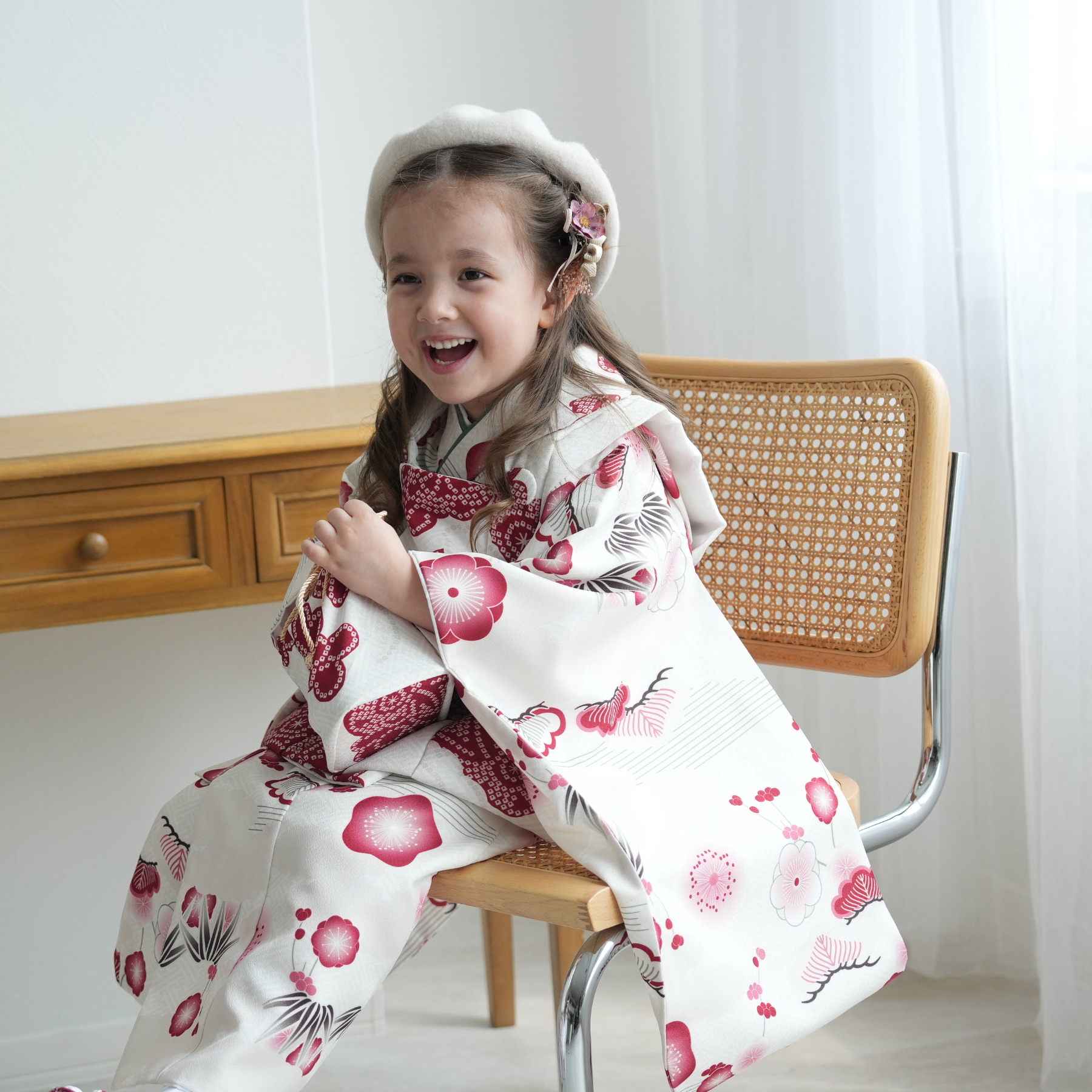 七五三 着物 3歳 女の子 ひよこ商店 kids ベレー帽つき被布フルセット