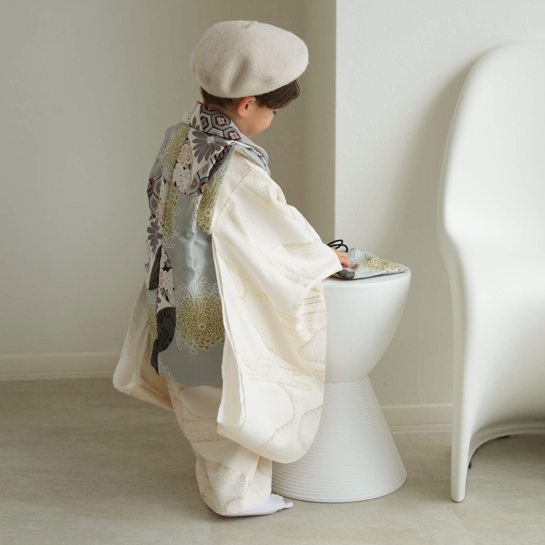 七五三 着物 3歳 男の子 被布 ひよこ商店 kids ベレー帽つき被布フル