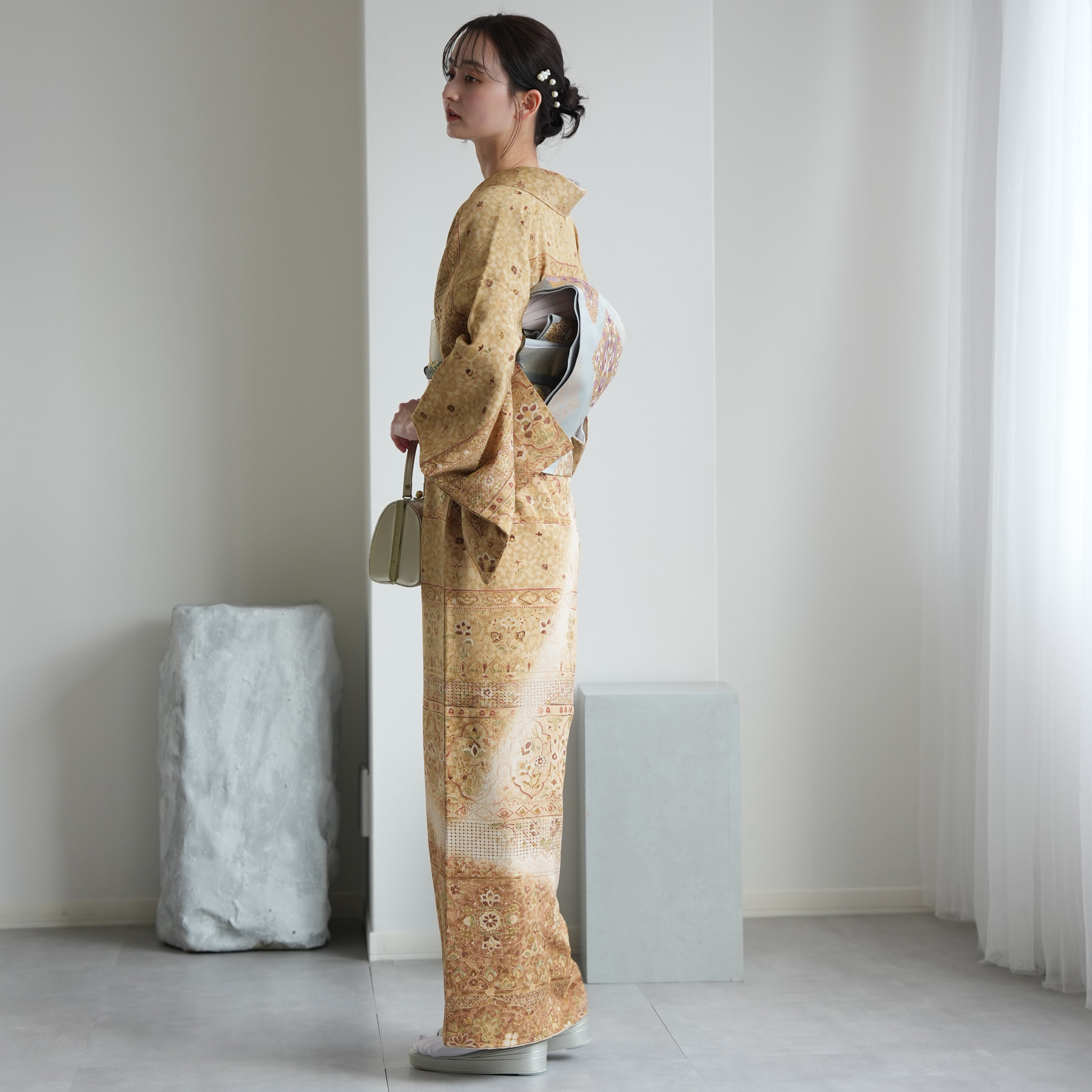 訪問着 レンタル おしゃれ 20点 フルセット 正絹 着物 花 茶系 コプト