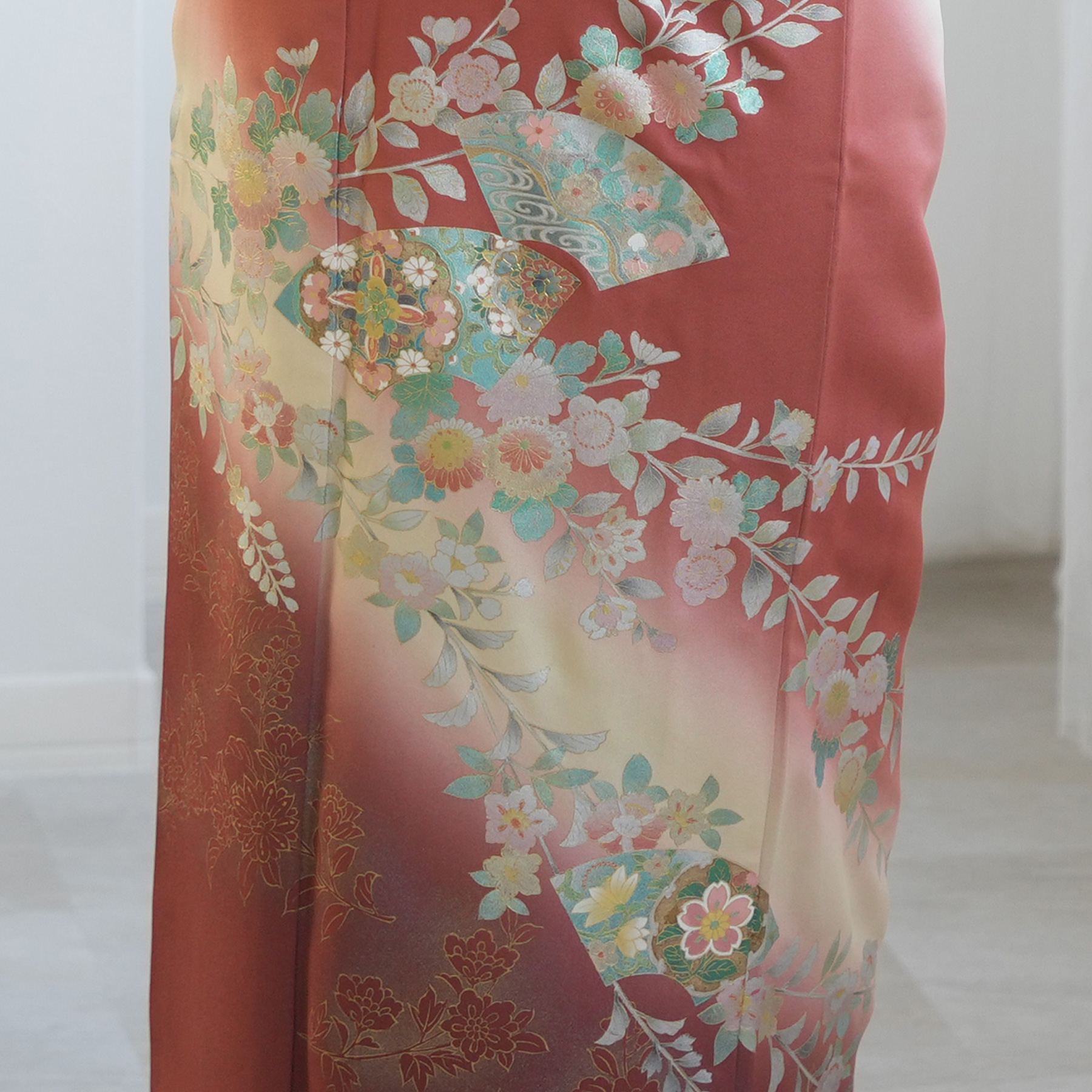 訪問着 レンタル おしゃれ 20点 フルセット 正絹 古典 レトロ 花 赤茶