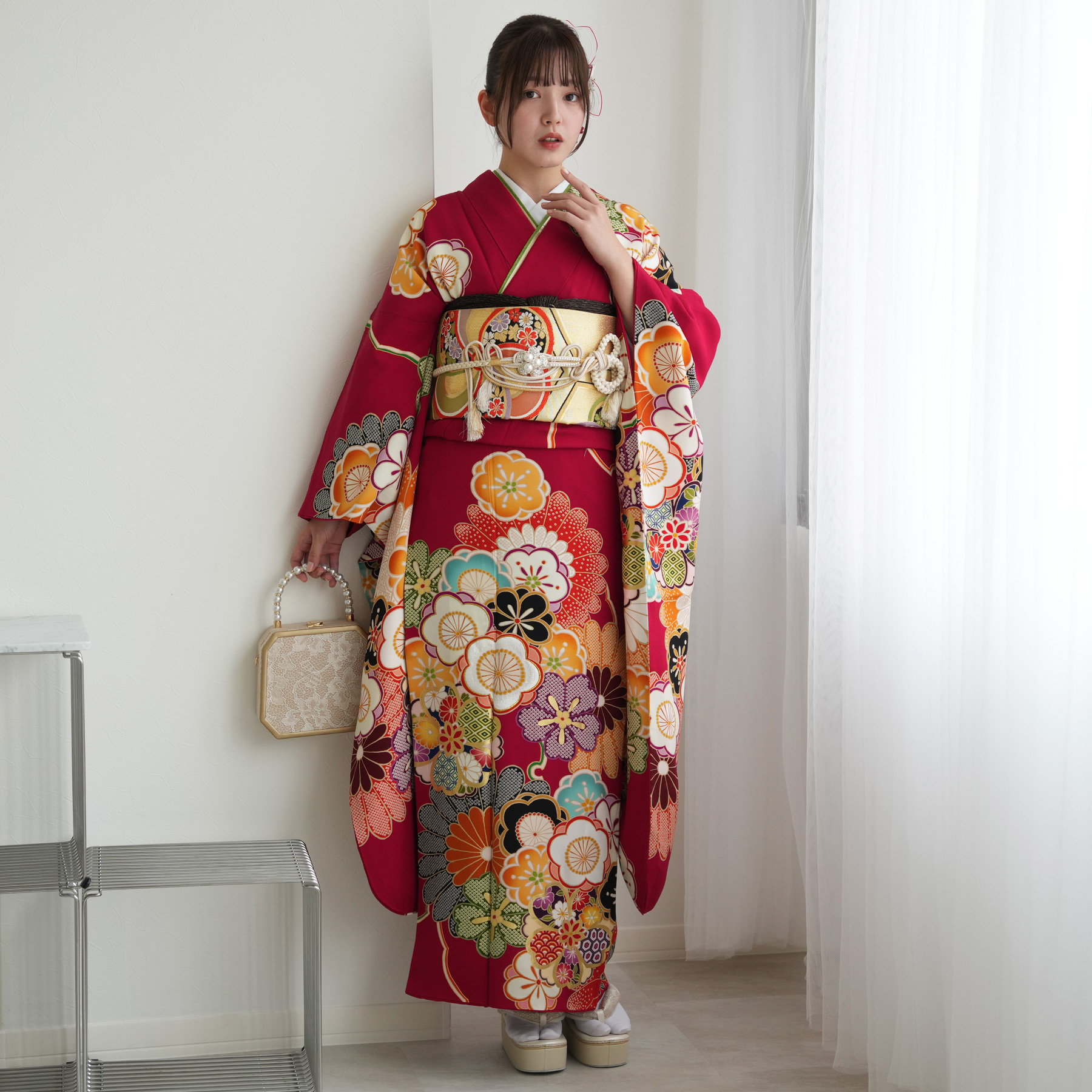 梅乃【159】正絹 振袖 セット 前撮り 成人式 撮影 紅型 青緑 大人 古典