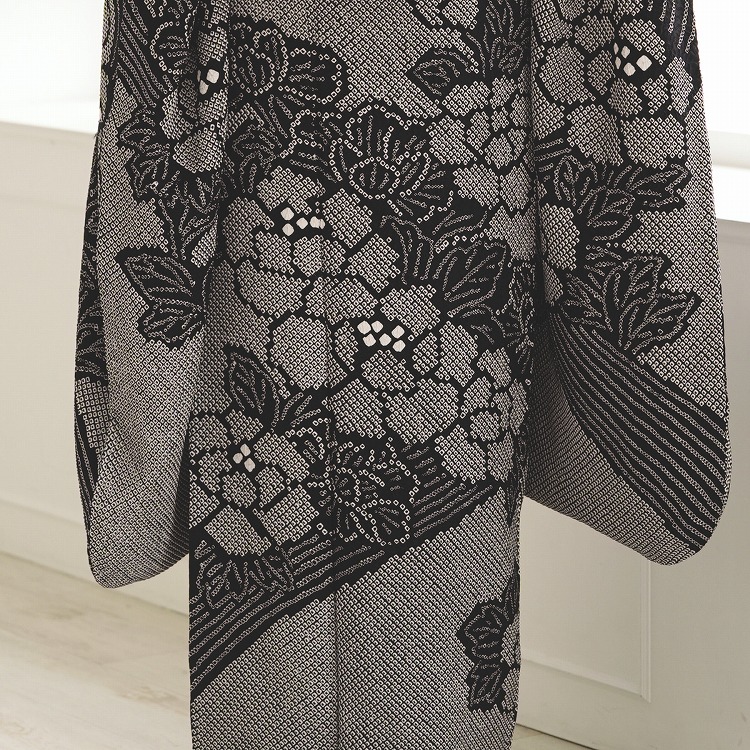 振袖 レンタル 成人式 21点セット レトロ 成人式セット 花 黒系 正絹