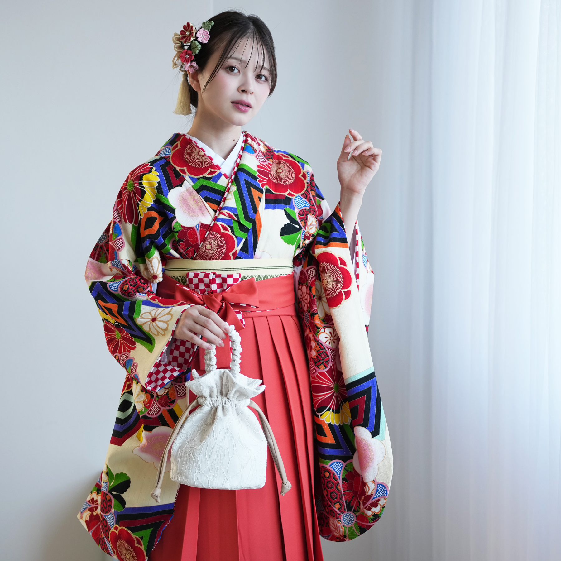 袴 レンタル 卒業式 二尺袖着物 17点セット JAPANSTYLE×中村里砂 黒と