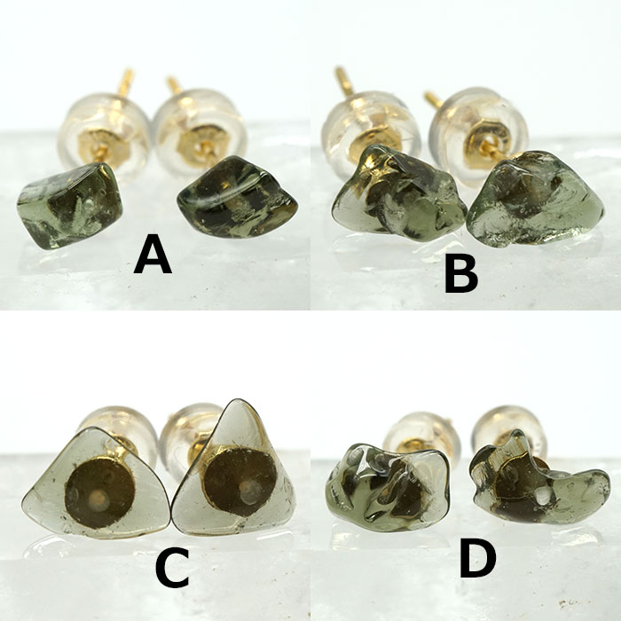 モルダバイト ピアス 天然石 1粒ジュエリー 左右ペア パワーストーン