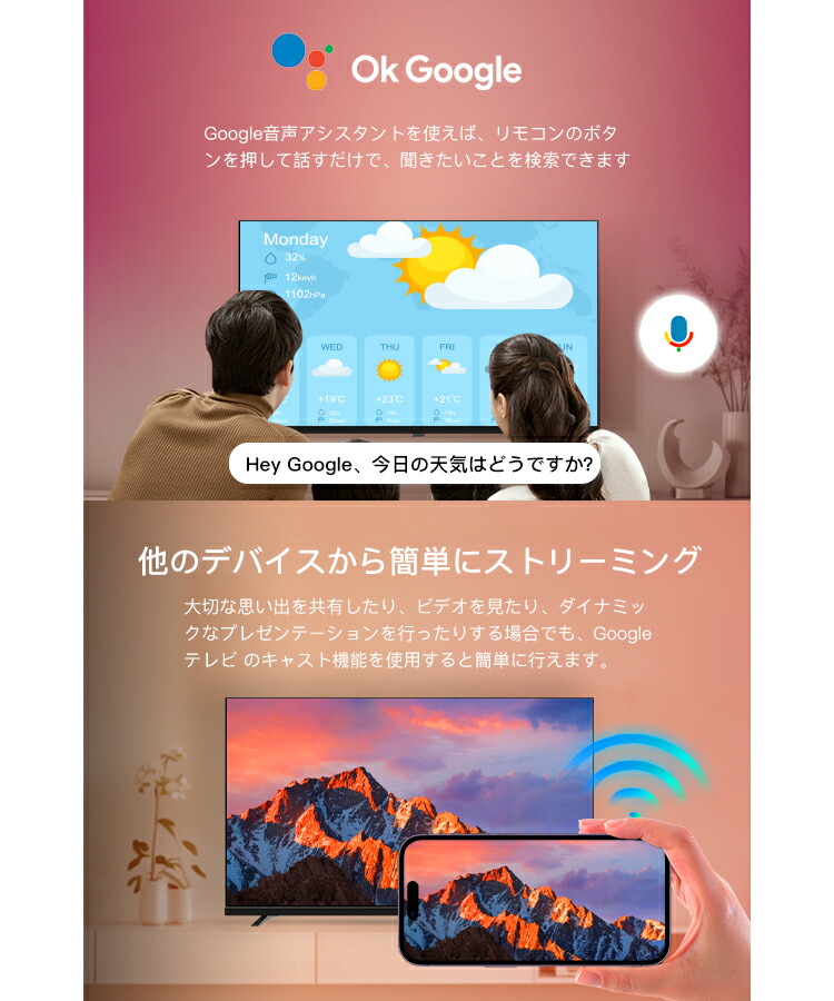 FPD チューナーレステレビ 55V型 4K Google TV ネット動画対応