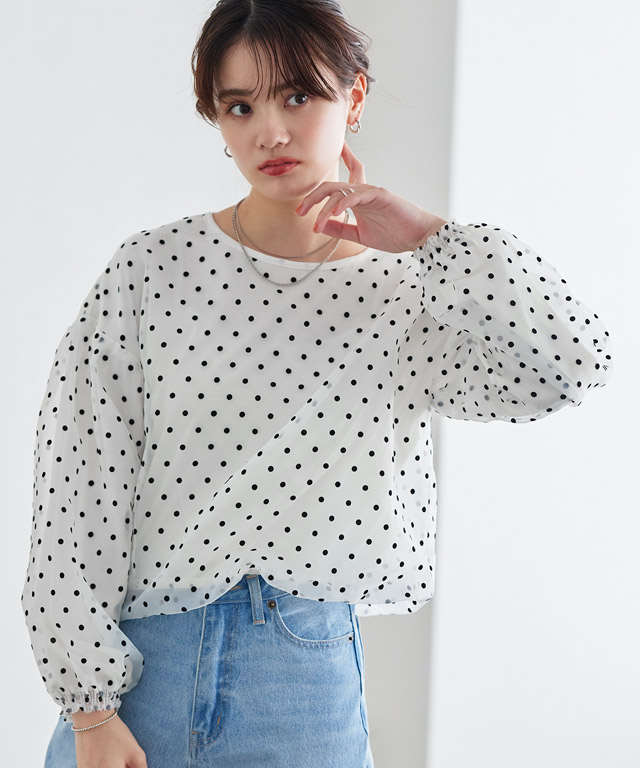 Pierrot（ピエロ） (決算セール) ブラウス ドット フロッキープリント