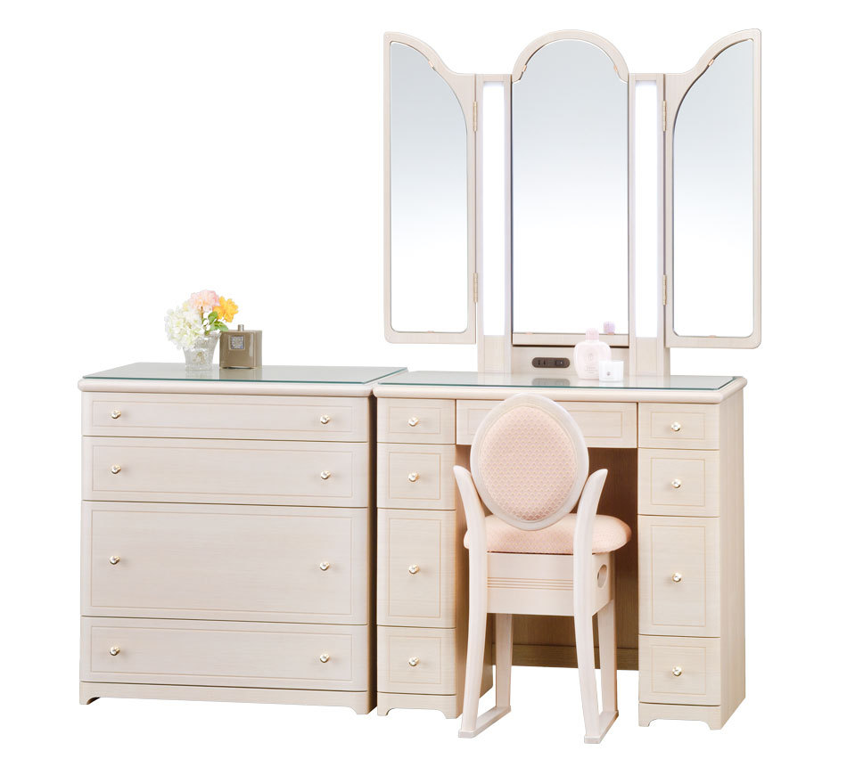 PLUS ONE ドレッサー ライト付き 女優ミラー 三面鏡 可愛い 完成品 3面