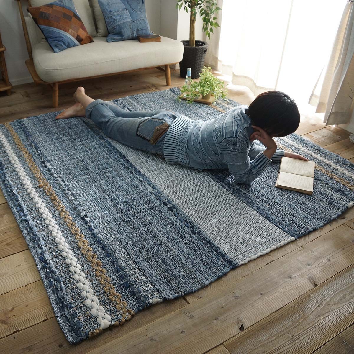 グラムスタイル デニムラグ ラグ ラグマット おしゃれ 長方形 1.5畳