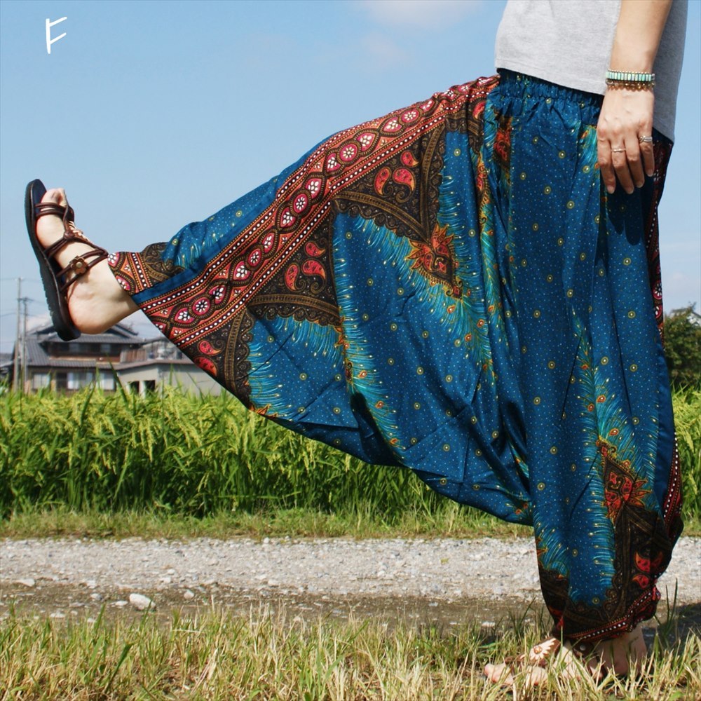 アラジン サルエルパンツ 8色 ゆったり エスニックプリント モモンガ