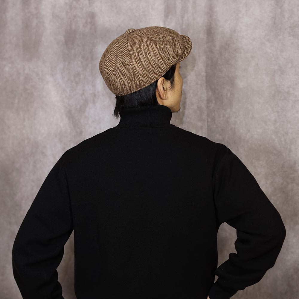 ハリスツイード使用ヘリンボーンハンチングキャスケットメンズ調整可 S