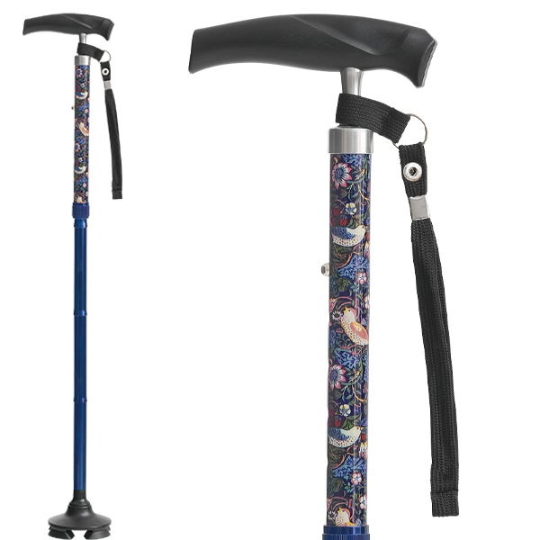 モリス 折りたためるあんしんステッキ ポーチ付 杖 自立式 いちご泥棒